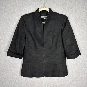 Anne Klein Blazer Womens Size 8 Black Textured Shiny Cuff‎ Royal Tailored Career